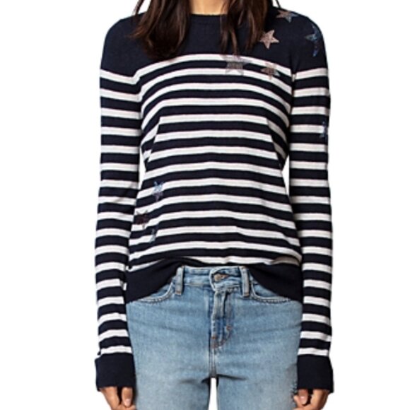 Women's Zadig & Voltaire Stars & Stripes Embellished Cashmere Sweater M6250